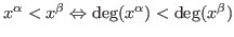 $x^\alpha < x^\beta \Leftrightarrow \deg(x^\alpha) < \deg(x^\beta)$