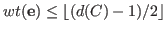 $wt({\bf e})\le\lfloor (d(C)-1)/2\rfloor$