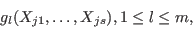 \begin{displaymath}
g_l(X_{j1},\dots,X_{js}), 1\le l\le m,
\end{displaymath}